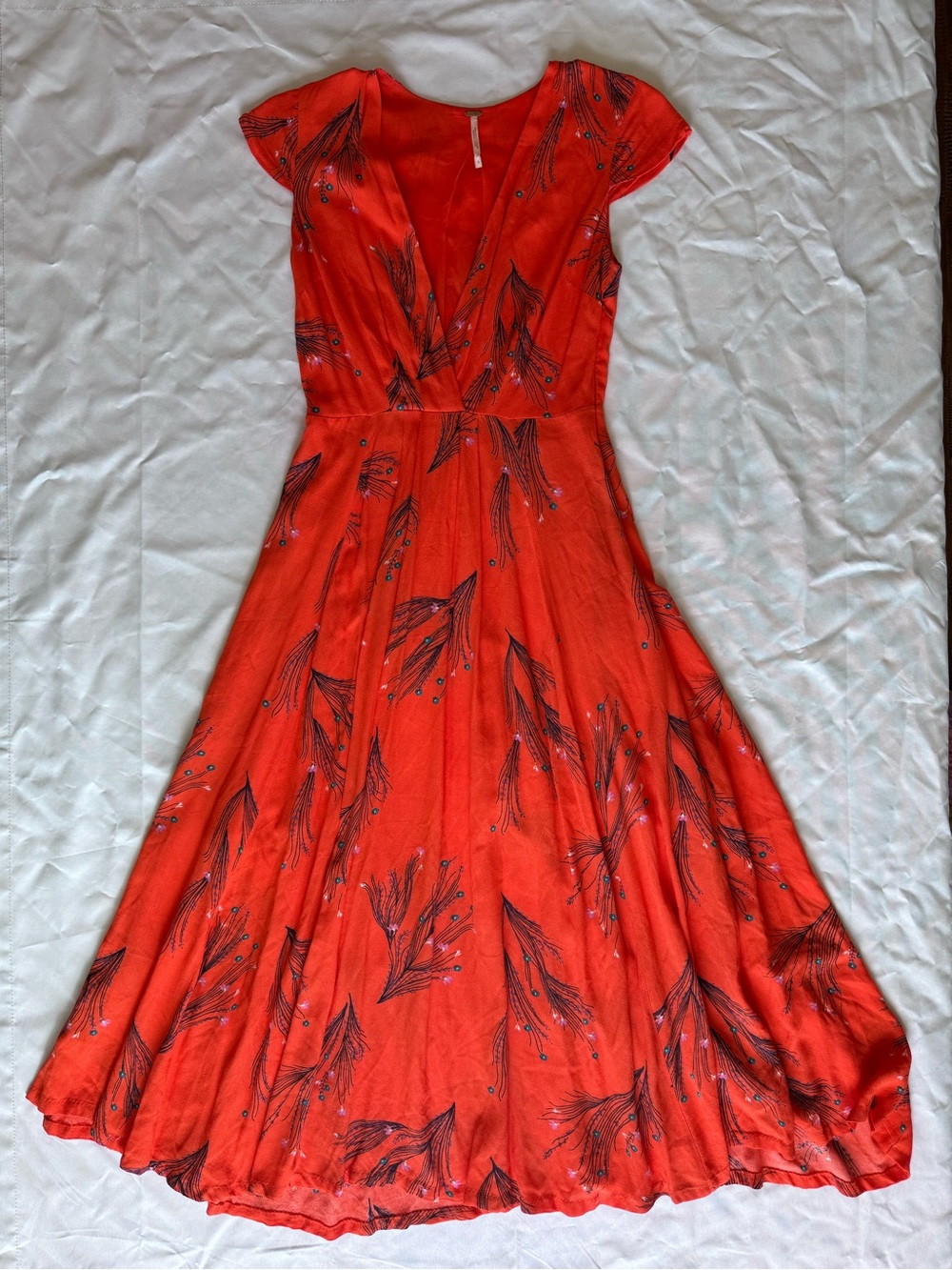 Free People retro coral print midi dress